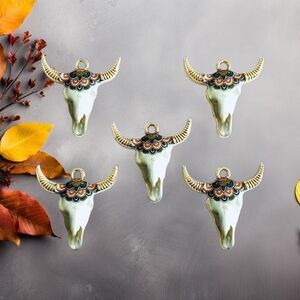 White Enamel and Gold Metal Steer Head Charms Item #8664